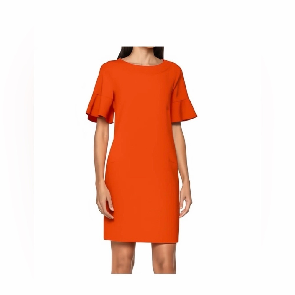 Banana Republic Coral Orange Dream Shift Dress Ruffle Sleeve Career Church Sz 6